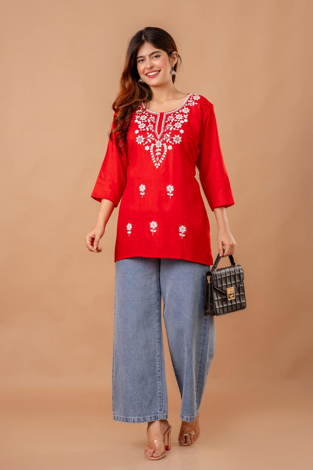 Women Short Kurti Rayan Red