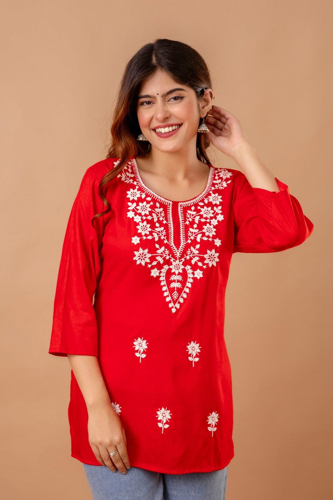 Women Short Kurti Rayan Red