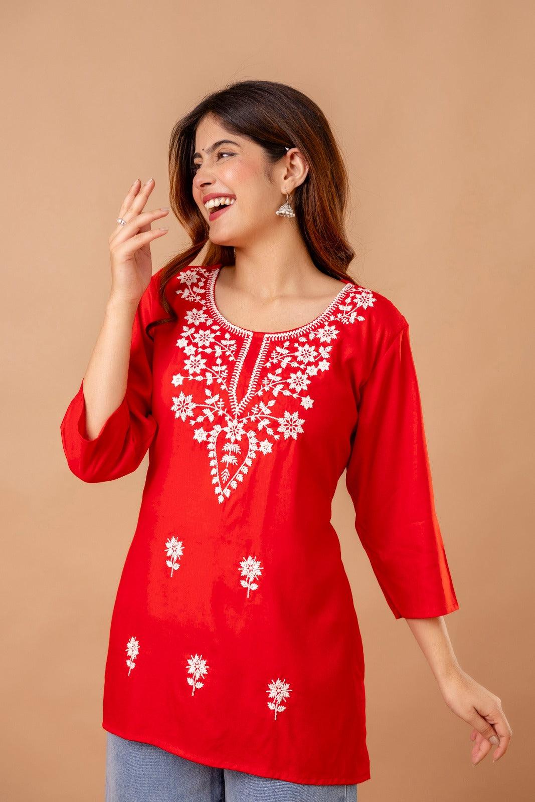 Women Short Kurti Rayan Red